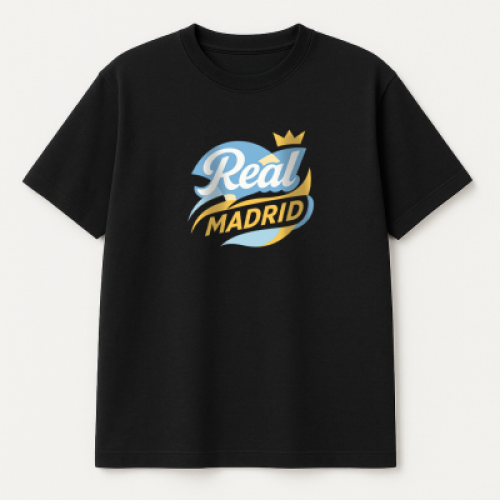 Хлопковая футболка Реал Мадрид Ретро желто-голубой лого Хлопковая футболка Реал Мадрид Ретро желто-голубой лого