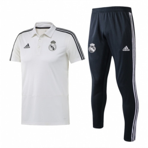 Спортивный костюм Реал Мадрид черно-белый с поло сезон 2018/19